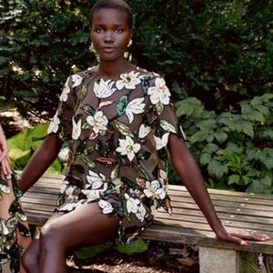 □$2,990 NEW 2022 OSCAR DE LA RENTA MAGNOLIA FLORAL SEQUIN BLOUSE US 16 XL